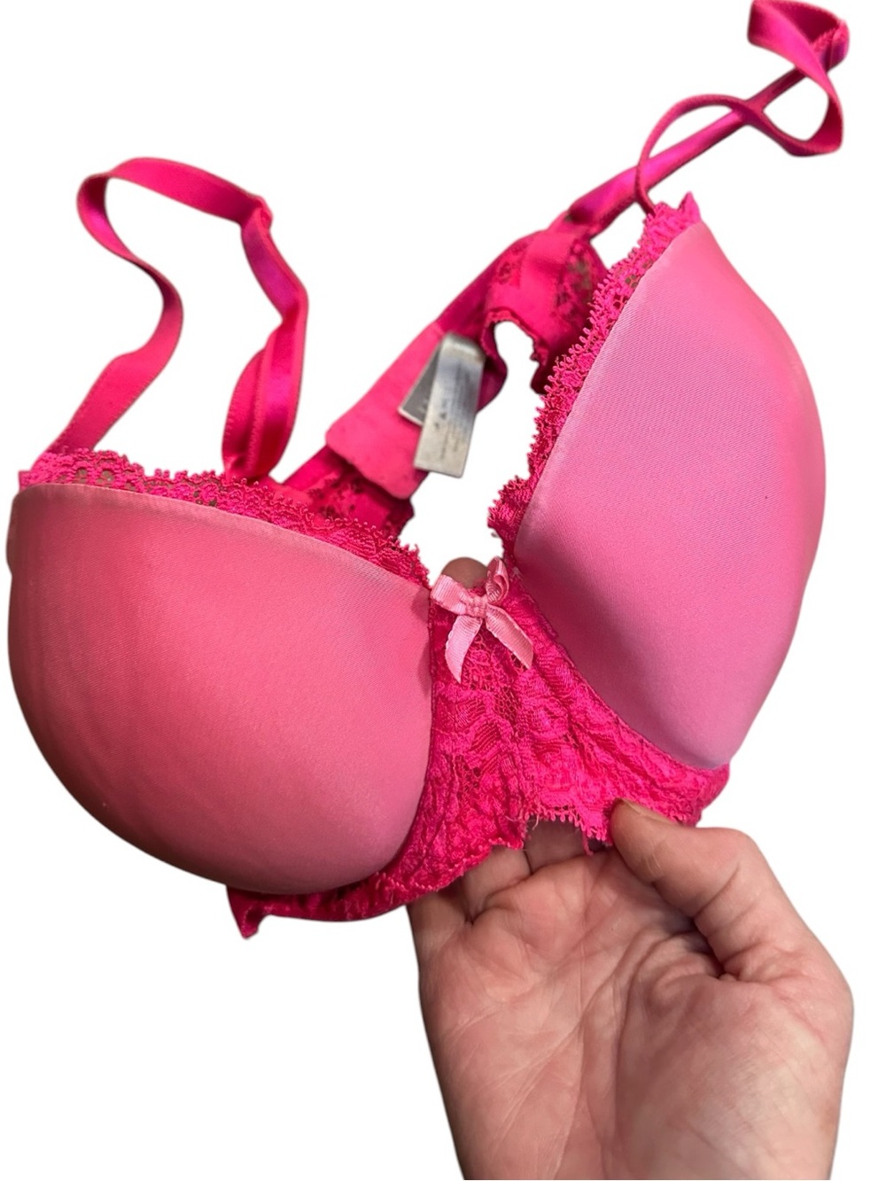 Victoria’s Secret Hot Pink Fuchsia Lace Padded Underwire Bra 34D